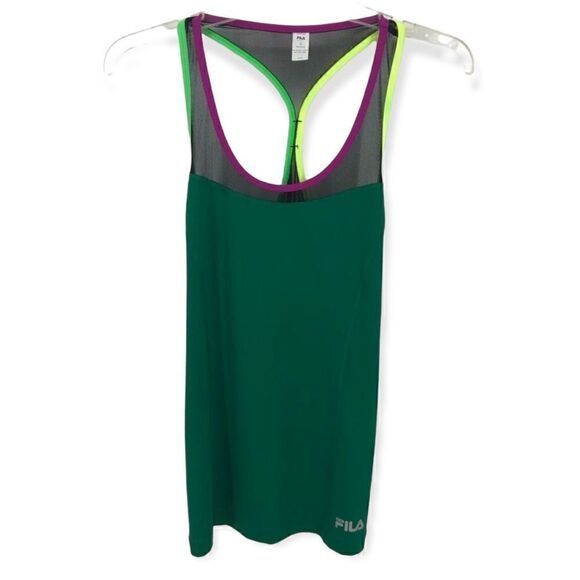 Fila Sz S Green Fluorescent Yellow Trim Racerback Workout Outdoor Exercise Top - Picture 1 of 8